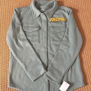NWT POKEMON Hybrid Apparel Foam Green Button Down Fleece Shirt Casual Youth L